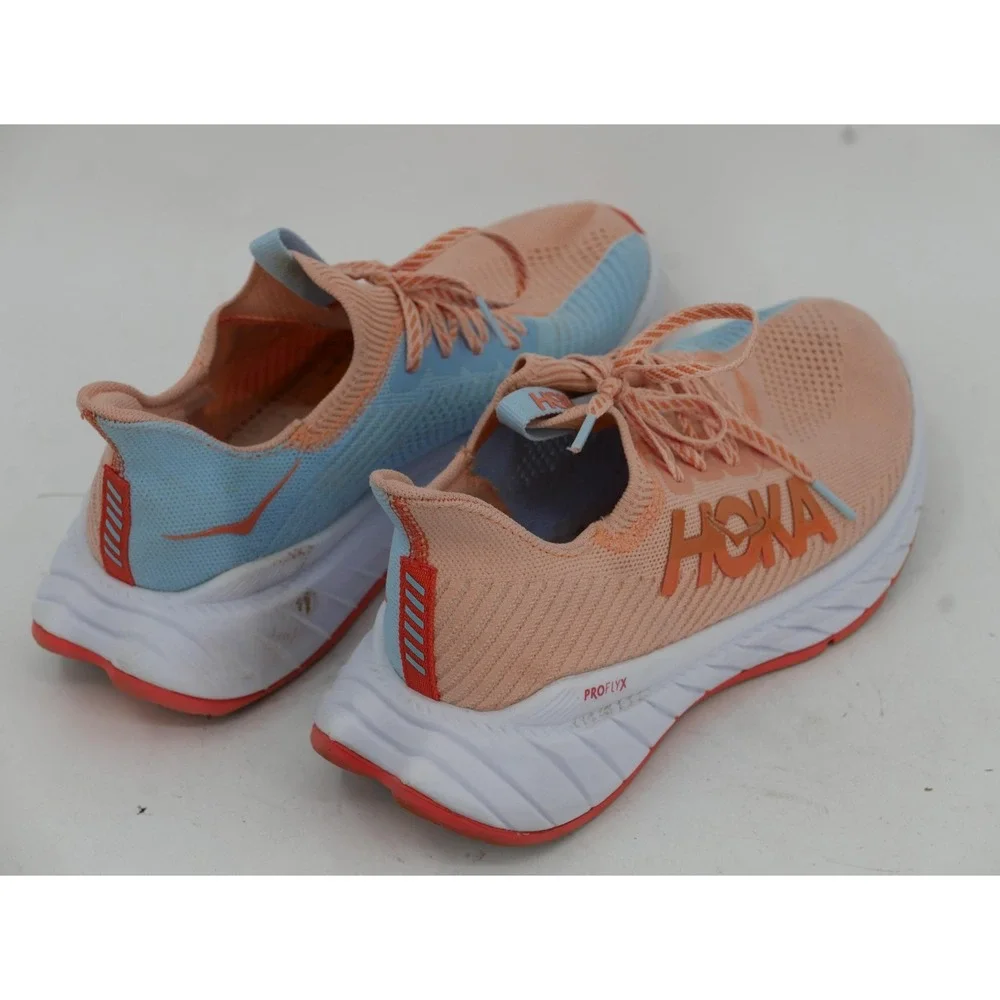 Hoka One One Carbon X3 Shoes Peach Blue Knit Running Sneaker Womens 11 No Insole